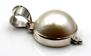 Sterling Silver 15mm White Half Mabe Pearl Ball Button Pendant *Free Post In Oz