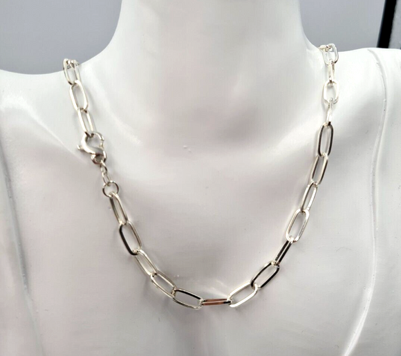 Heavy Sterling Silver Paper Clip Link Chain Necklace 50cm Long