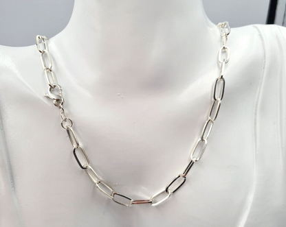 Genuine Heavy Sterling Silver 925 Paper Clip Link Chain Necklace