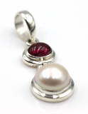 Genuine Sterling Silver 925 Freshwater Pearl & Tourmaline Pendant * Free post