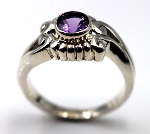 Size Q Sterling Silver 925 Purple Round Bezel Amethyst Butterfly Ring -Free post