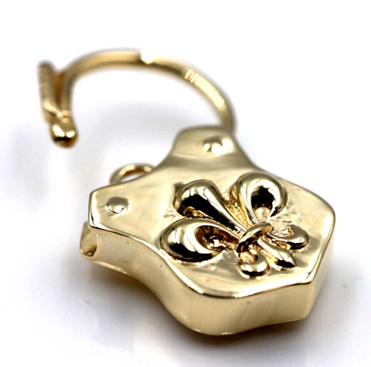 Genuine 9ct 9k Yellow Gold Shield Double Sided Heart Pendant Padlock *Free post