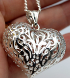 Sterling Silver 50cm Necklace & Large Filigree Heart Pendant *Free post