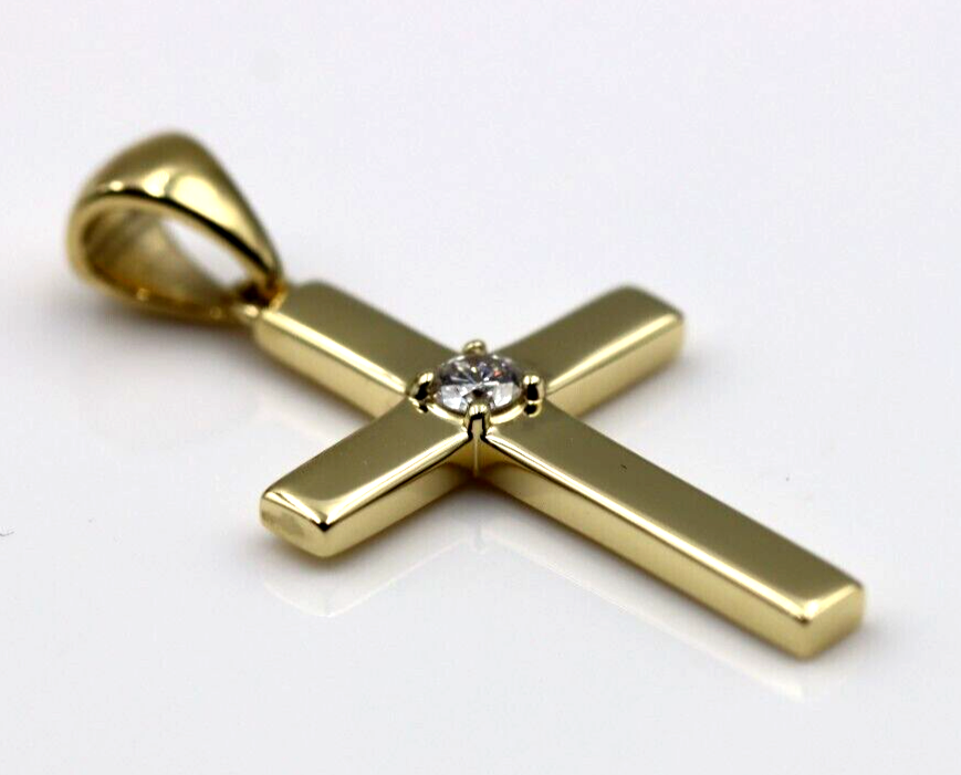 Genuine Solid 18ct 18kt 750 Yellow, Rose or White Gold 10pt Diamond Cross Pendant