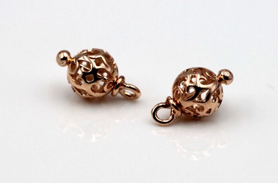 Genuine New 9k 9ct Yellow, Rose or White Gold 7.7mm Ball Filigree Balls For Charm Earrings