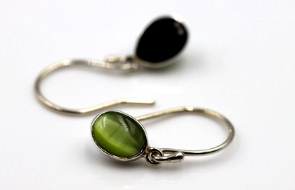 Genuine Sterling Silver Oval Bezel Cabochon Peridot Hook Earrings