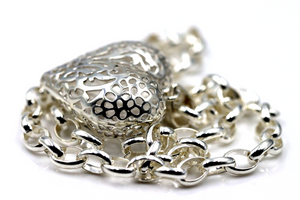 Heavy Sterling Silver 50cm Belcher Necklace & Filigree Heart Pendant *Free post