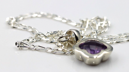 Sterling Silver 925 Clover Amethyst Pendant & 45cm Chain Necklace