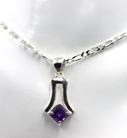 Sterling Silver 925 Amethyst Pendant & 45cm Chain Necklace