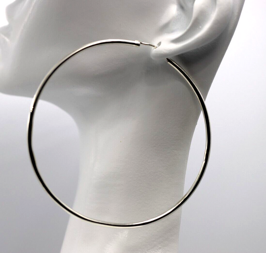 Genuine Very Large 72mm Sterling Silver Hoop 925 Earrings