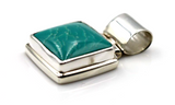 Genuine Sterling Silver Blue Turquoise Set Square Pendant -Free express post