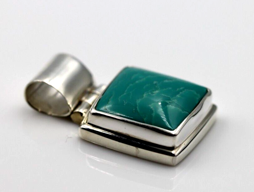 Genuine Sterling Silver Blue Turquoise Set Square Pendant