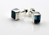 Sterling Silver London Blue Topaz Bezel Rectangle Stud Earrings *Free post