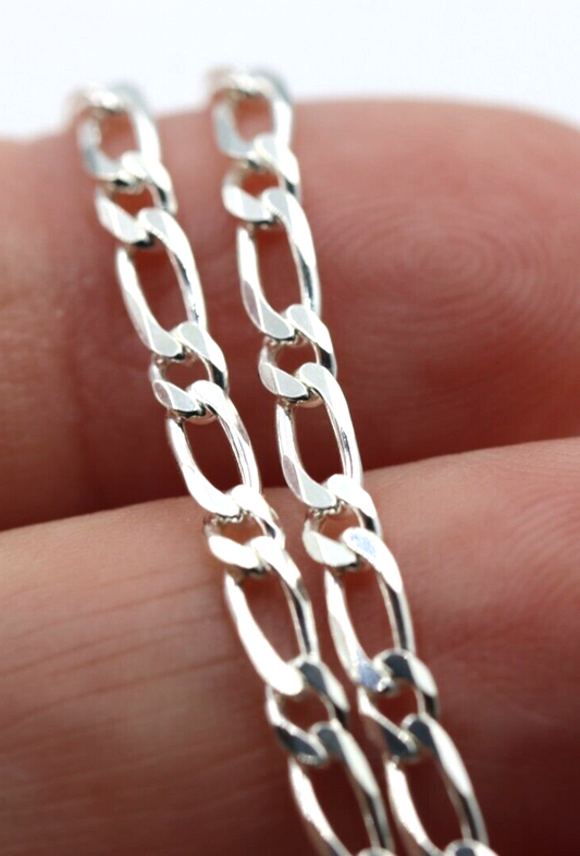 Genuine 925 Sterling Silver 925 Figaro Link Chain Necklace 45cm