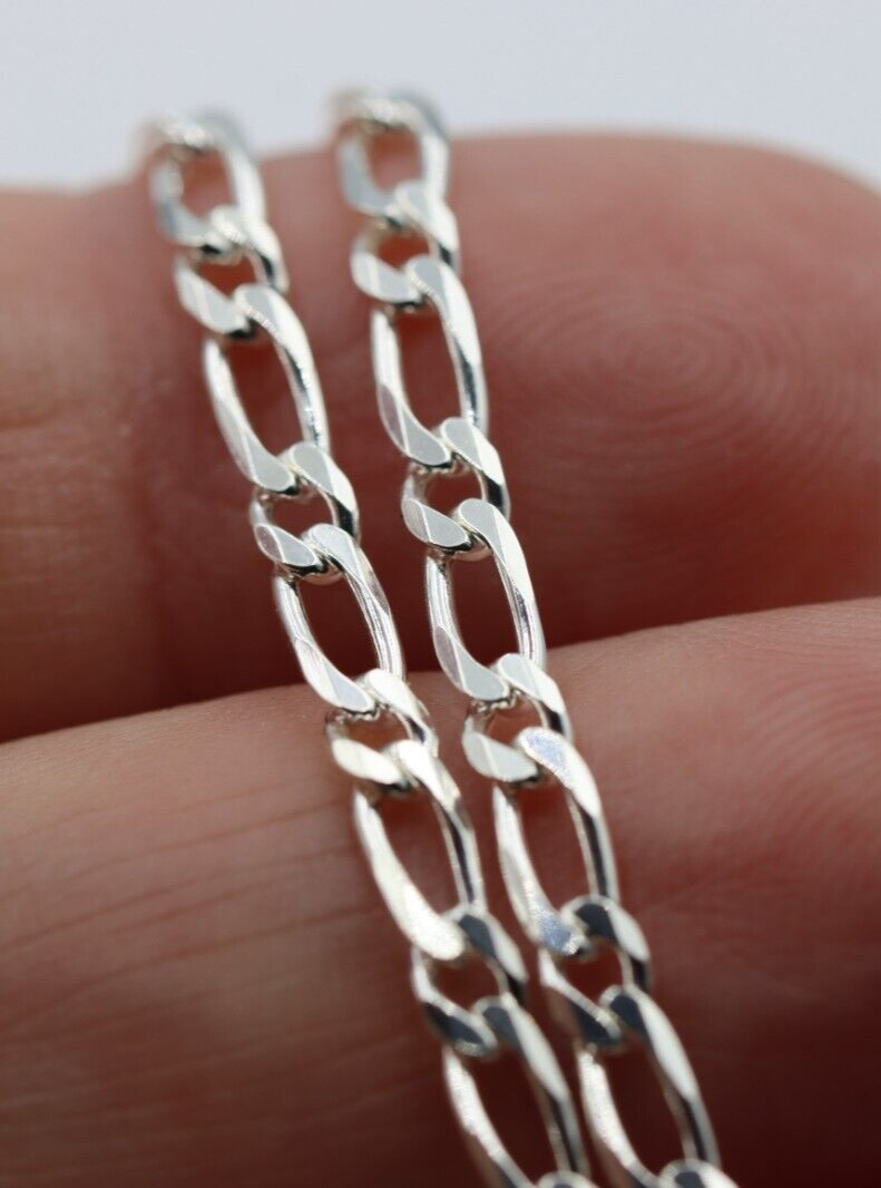 Genuine 925 Sterling Silver 925 Figaro Link Chain Necklace 45cm