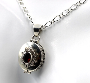 Sterling Silver Oval Garnet Memorial Pendant Locket + Chain / Necklace -Free Post