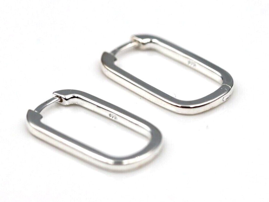 Genuine New Sterling Silver 925 Rectangular Huggies Earrings