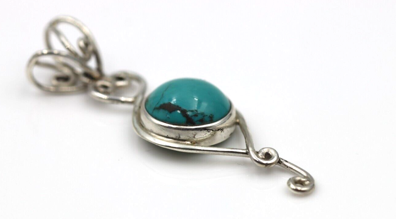 Genuine Sterling Silver Blue Turquoise Set Fancy Pendant