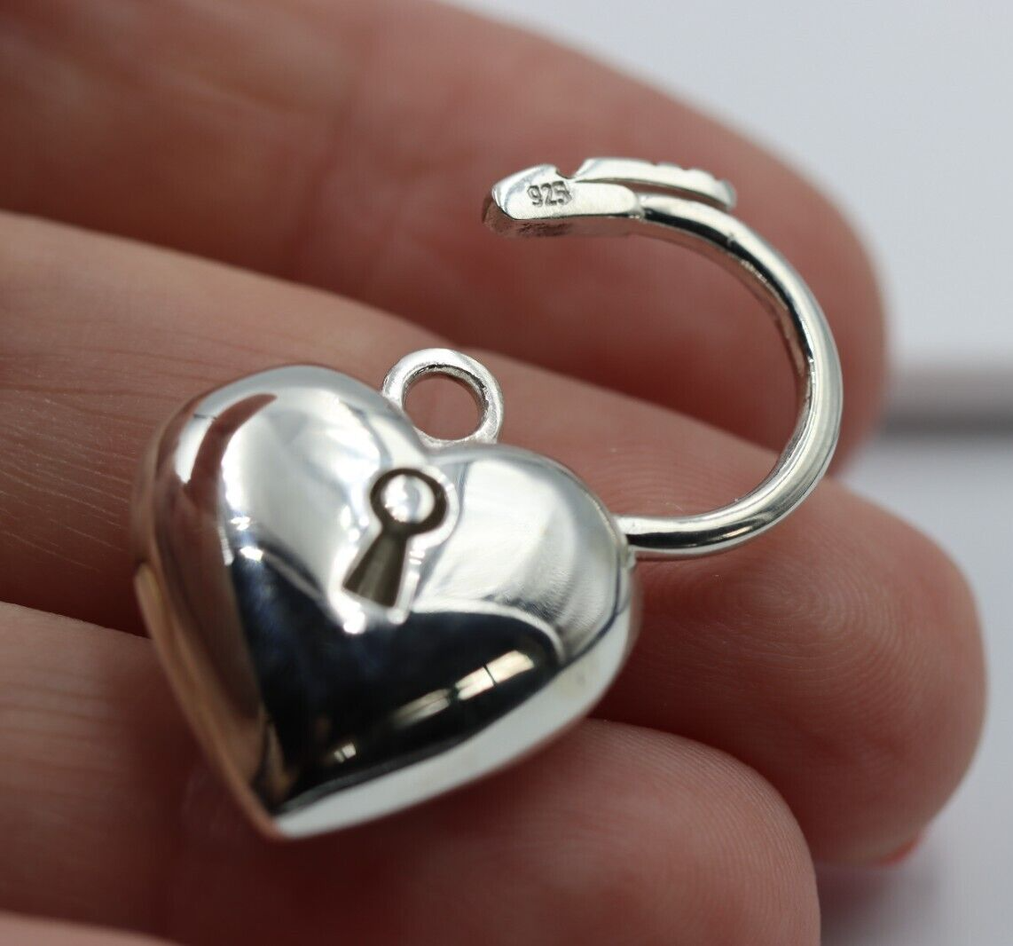 Sterling Silver 925 Bubble Heart Large Padlock Pendant 19.8mm 7.8g