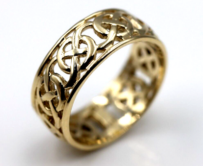 Genuine 9ct 9k Solid Yellow, Rose Or White Gold Large Celtic Ring In Your Size 223