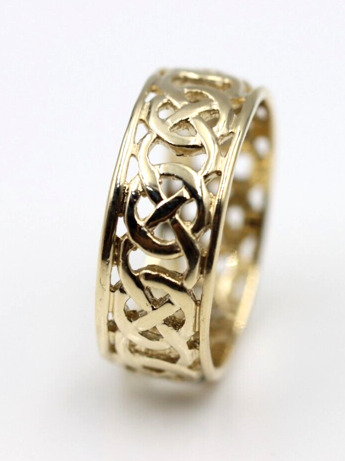 Genuine 9ct 9k Solid Yellow, Rose Or White Gold Large Celtic Ring In Your Size 223