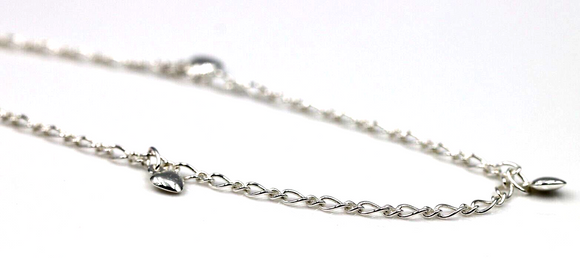 Genuine Sterling Silver 25cm Figaro Anklet + 3 Charm Hearts