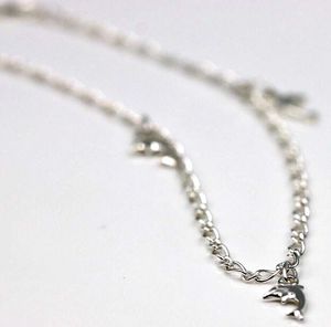 Genuine Sterling Silver 25cm Figaro Anklet + 3 Charm Dolphins *Free post
