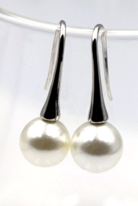 Sterling Silver 925 10mm Shell Pearl Ball Drop Earrings
