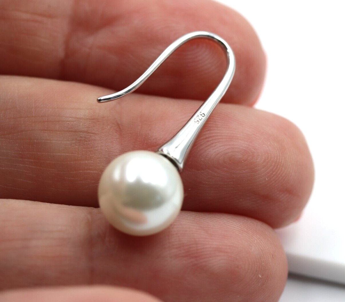 Sterling Silver 925 10mm Shell Pearl Ball Drop Earrings