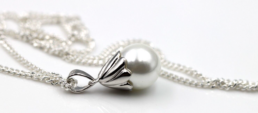 Sterling Silver 10mm Shell White Pearl Ball Pendant + Chain Necklace