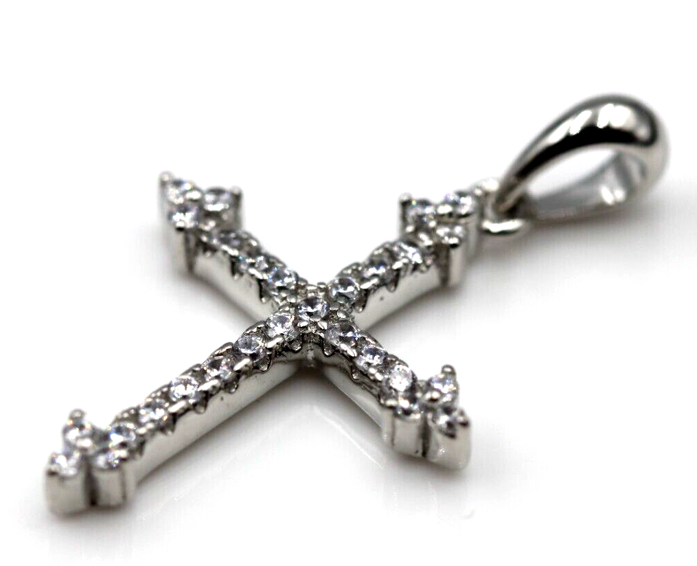 Genuine Cubic Zirconia 925 Sterling Silver Cross Pendant