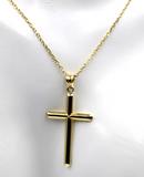 Genuine 14ct 14K 585 Yellow Hollow Gold Cross Pendant + 60cm Necklace-Free post