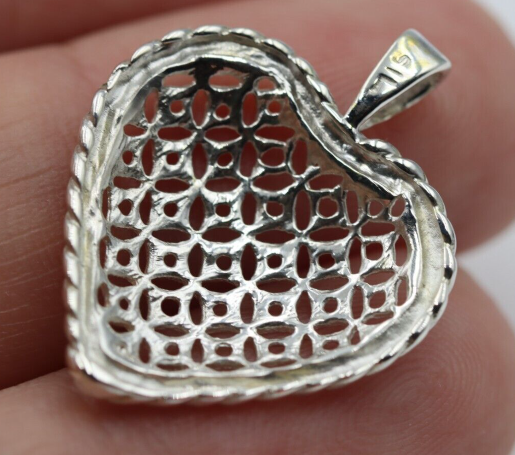 Genuine Sterling Silver or 9ct Yellow, Rose or White Gold  Filigree Heart Rope Pendant