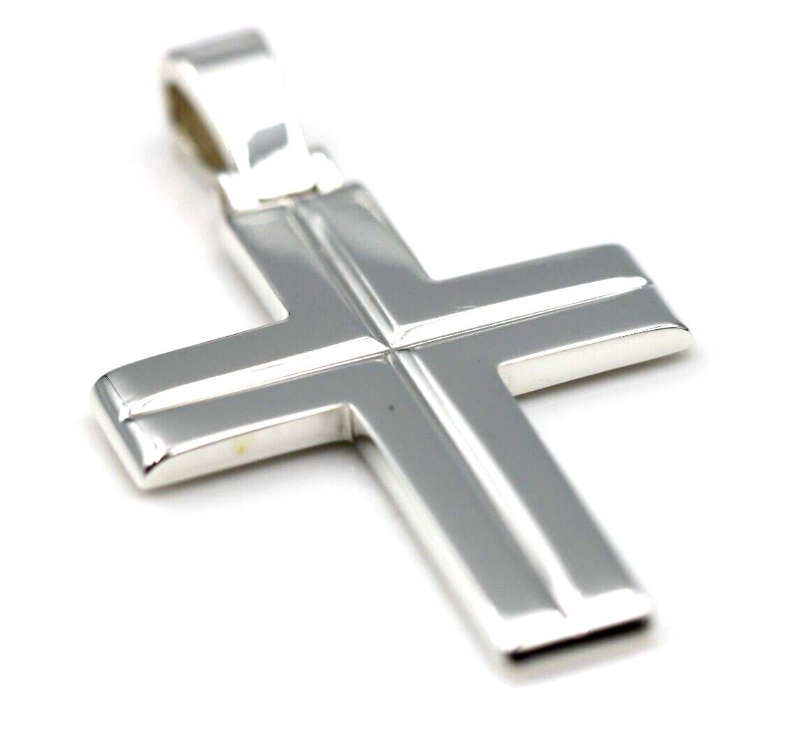 Genuine Solid Sterling Silver Heavy Huge Large Ridged Plain Cross Pendant -  50mm Including Bale x Width 30mm