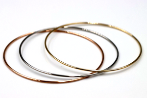 Set of 3, 9ct 9kt Yellow, Rose & White Gold Thin 1.3mm GOLF Bangles 65mm