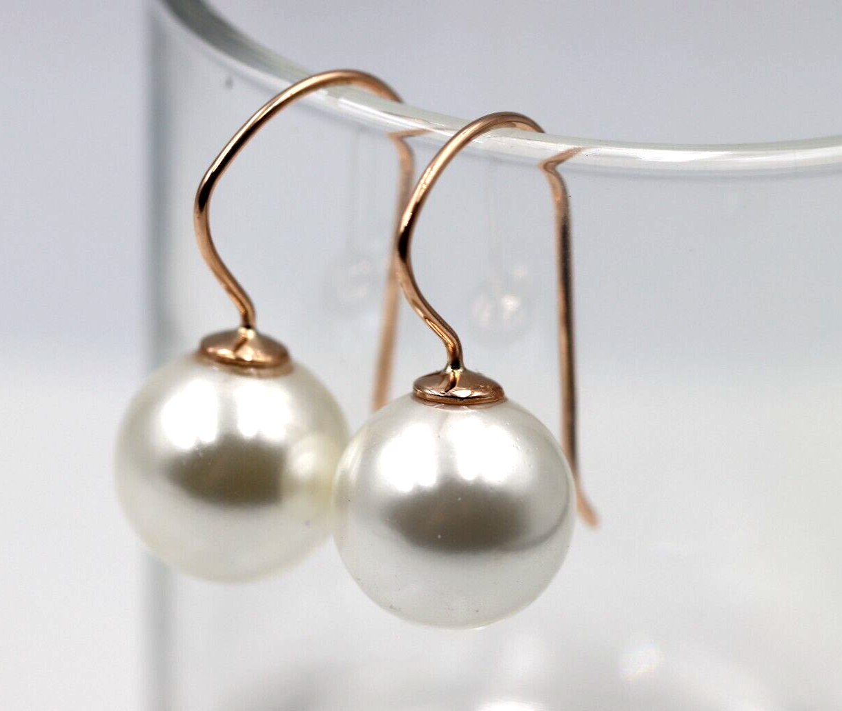 Kaedesigns New 9ct 9k Yellow, Rose or White Gold 14mm Shell Pearl Ball Drop Earrings