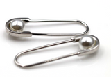 Genuine 925 Sterling Silver Pearl Lock Safety Pin Clip On Earrings- Free Post