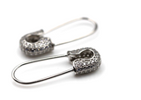 925 Sterling Silver Cubic Zirconia Lock Safety Pin Clip On Earrings- Free Post