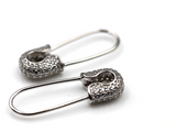 925 Sterling Silver Cubic Zirconia Lock Safety Pin Clip On Earrings- Free Post