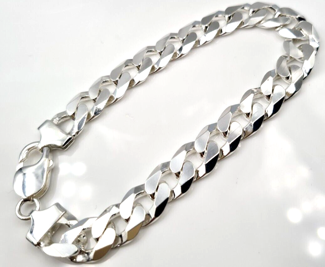 Solid Sterling Silver 925 9.7mm Wide Flat Kerb Curb Bracelet 20cm (last one)