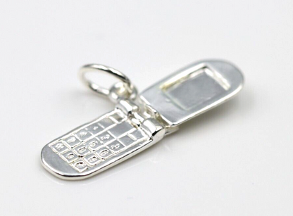 Sterling Silver 925 Solid 3D Mobile flip Phone Telephone Pendant