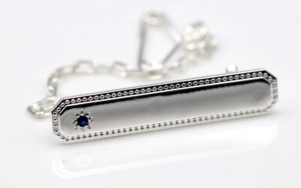 Genuine Sterling Silver Blue Spinel Stone Set Baby Brooch * Free laser engraving