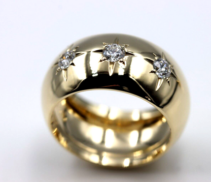 Kaedesigns Genuine 12mm 9ct Yellow, Rose or White Gold Full Solid Wide Band Ring + 0.20pt diamonds x 3