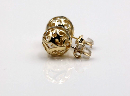 Genuine 9ct Solid Yellow, Rose or White Gold 10mm, 12mm or 14mm Filigree Stud Ball Earrings