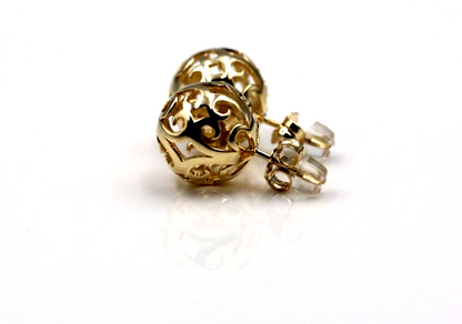 Genuine 9ct Solid Yellow, Rose or White Gold 10mm, 12mm or 14mm Filigree Stud Ball Earrings