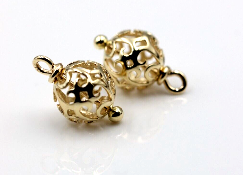 Kaedesigns 9ct Yellow, Rose or White Gold 10mm Filigree Flower Balls Charm Earrings