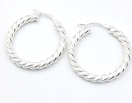 Genuine Sterling Silver 925 26mm Twist Twisted Hoop Earrings