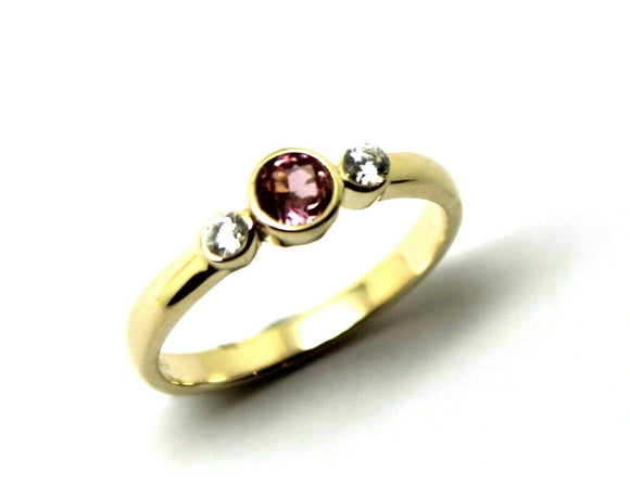 Kaedesigns, Genuine 9ct 9kt Yellow, Rose or White Gold Trilogy & Pink Tourmaline Ring