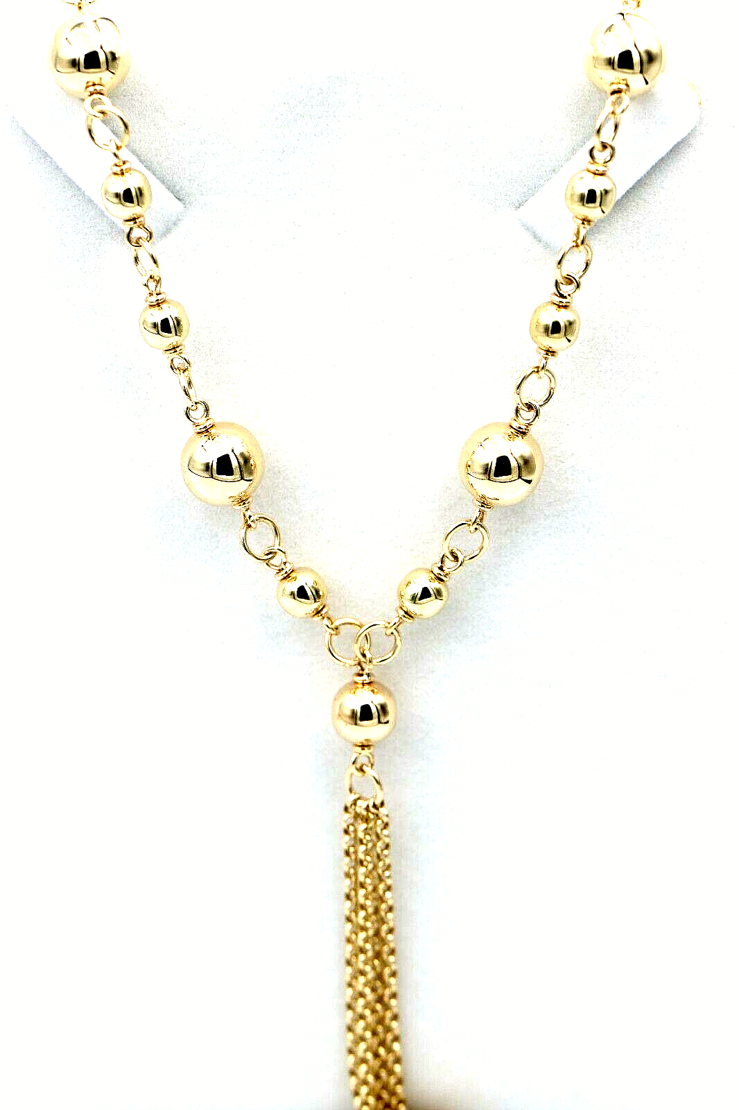 Kaedesigns 9ct 375 Solid Yellow, Rose or White Gold Ball chain 55cm Belcher Curb link Necklace with tassels Chain