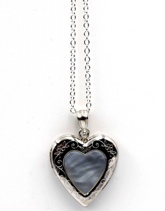 Sterling Silver Mother of Pearl Heart Pendant Locket for 2 pictures + Necklace - Free Post
